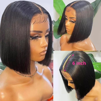 Peluca Shor Bob transparente para, cabello humano con encaje Frontal, pelucas con minimechones de parte media cierre 5x5 - 13x6 peluca