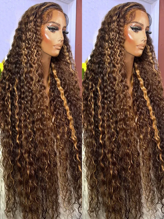 Peluca de cabello humano sin pegamento, con mechas y rizado, encaje frontal 13x6 HD de alta definición, onda profunda y colorida para un estilo vibrante y natural